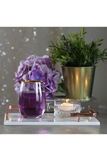 Akayev Marble White Rose Gold L Design 30x20 Cm Tray Marble Engagement Promise Tray, Coffee Corner Presentation Holder