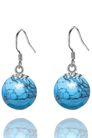Tesbih Atölyesi Certified Natural Turquoise Stone Silver Earrings