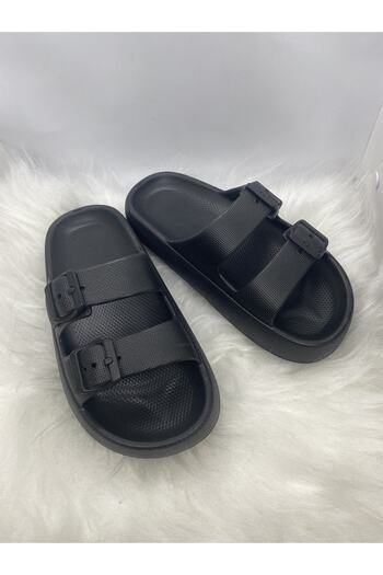 AkınalBellaa Akınalbella Black Double Buckle Lightweight Summer Slippers