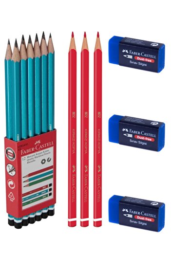Faber Castell 12 Pieces Pencil + 3 Red Pencils + 3 Faber Exam Erasers New Design Opportunity Set