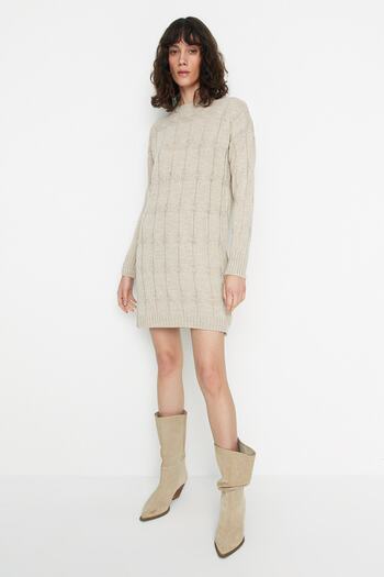 Trendyol Collection Stone Mini Knitwear Šaty s výstřihem TWOAW22EL0027