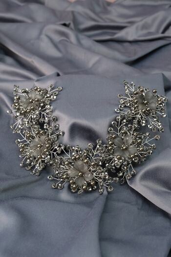 Hobigram Hair Accessory Dark Gray Simay Flower Motif Bridal Tiara and Hair Turban Accessory – Other Hair Accessories