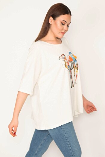 Şans Women's Plus Size Bone Cotton Fabric Front Detailed Blouse 65n32969