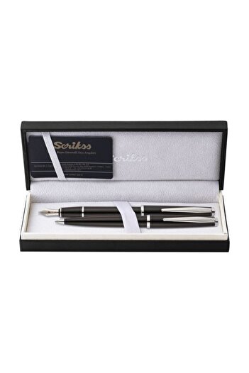 Scrikss 33 Luxury Boxed Black Colored Fountain Pens + Ballpoint Pen Set