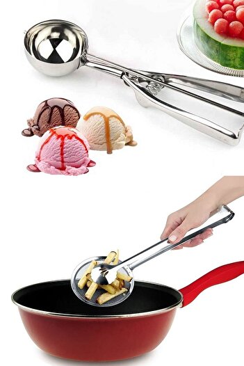 Sekiz8 Set of 2 Ice Cream Cookie Serving Spoons and Frying Tongs with Strainer