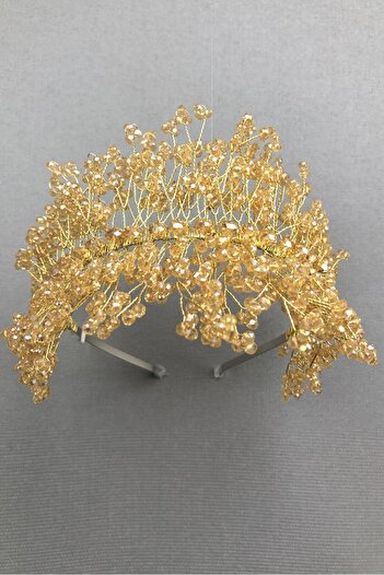 Hobigram Hair Accessory Golden Yellow Sirius Crystal Stone Henna and Bridal Tiara – Bridal Accessory, Stylish Design –
