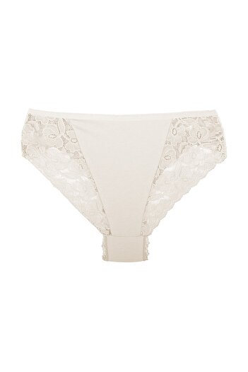 Zena Ecru Cotton Plus Size Women's Panties with Lace Detail on the Front and Back