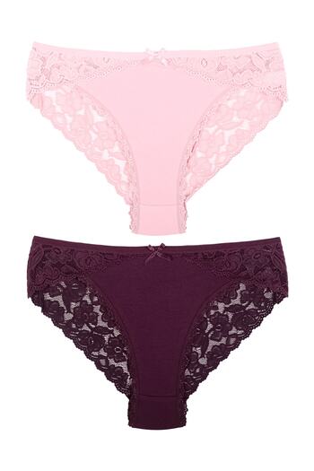 Zena 2-Piece Cotton Women's Panties with Lace Detail on the Front and Back