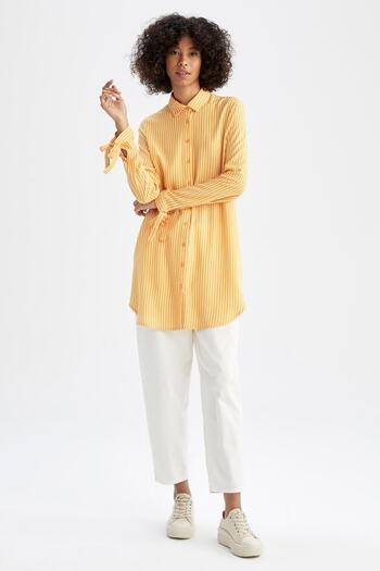 DeFacto Regular Fit Striped Viscose Shirt Tunic