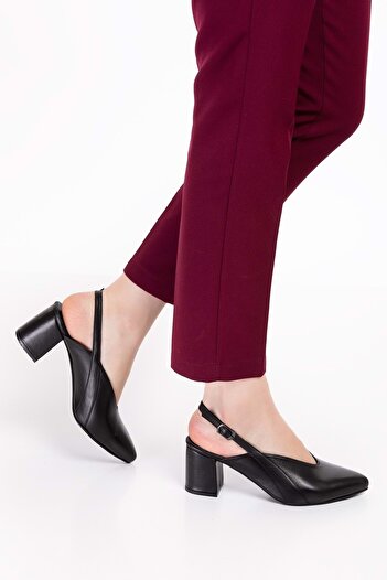 Gondol Women's Genuine Leather Classic Heeled Shoes Şhn.813 - Black - 35