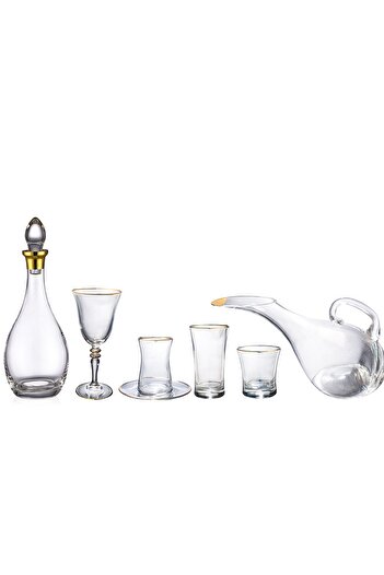 KCD Soprano Gold 61 Pieces Glass Tableware Presentation Dowry Set Water Cup Set Cutting Hand Decor