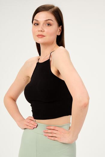 PUNKY CAT Black Crop Women's Blouse - Strap Model