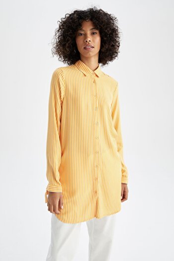 DeFacto Regular Fit Striped Viscose Shirt Tunic