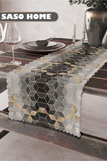 SasoHome Decorative Runner with Geometric Marble Pattern