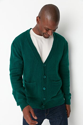 Trendyol Collection Emerald Green Slim Fit Knitwear Cardigan - With Pockets TMNAW23HI00003