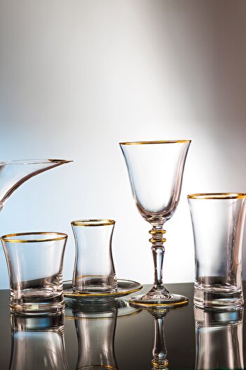 KCD Soprano Gold 61 Pieces Glass Tableware Presentation Dowry Set Water Cup Set Cutting Hand Decor