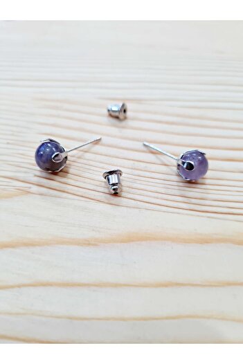 GÜMÜŞTEL EL SANATLARI Certified Amethyst Natural Stone Ball Earrings with Original Natural Stone Surprise Gift