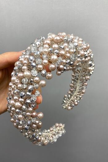 Hobigram Hair Accessory Gray Color Leal Bombeli Crystal and Pearl Bridal Hair Accessory – Other Hair Accessories