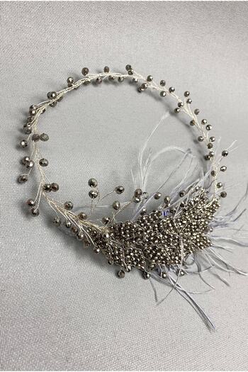 Hobigram Women's Accessory Anthracite Gray Fliyz Feathered Crystal Bridal Hair and Turban Accessory – Other Hair Accessories
