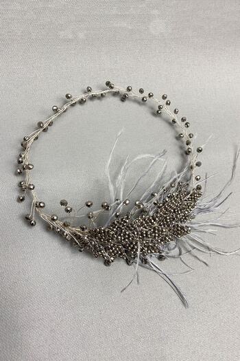 Hobigram Women's Accessory Anthracite Gray Fliyz Feathered Crystal Bridal Hair and Turban Accessory – Other Hair Accessories