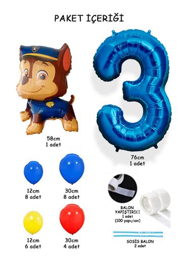 PARTİAVM Blue Number Balloon Paw Patrol Characters Balloon Welcome Set Claw Gang