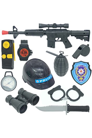 Beyaz Toys Kasklı Kelepçeli Polis Seti 10 Parça