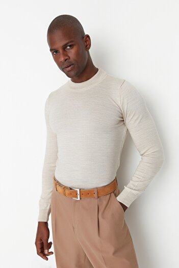 Trendyol Collection Μπεζ Slim Fit Half Turtleneck Basic πουλόβερ - TMNAW21KZ0758