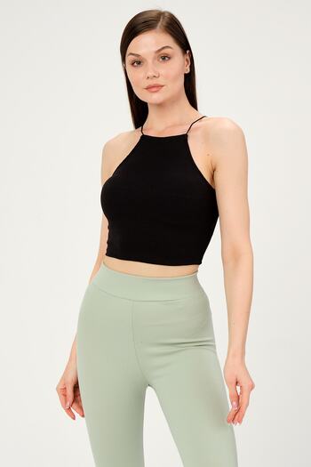 PUNKY CAT Black Crop Women's Blouse - Strap Model