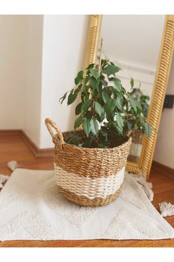 KaiHome Medium Size Wicker Seagrass Sturdy Basket with Handle - Flower Pot Organizer