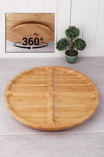 Çavdar Group Bamboo Luxury 30 Cm Rotating 4 Compartment Breakfast Presentation Plate
