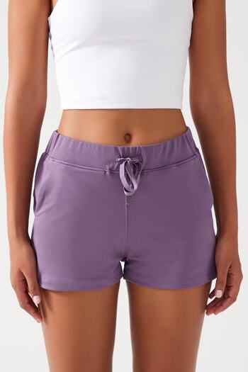 Los Ojos Women's Lilac Pocket Elastic Waist Basic Fit Sports Shorts Shorts