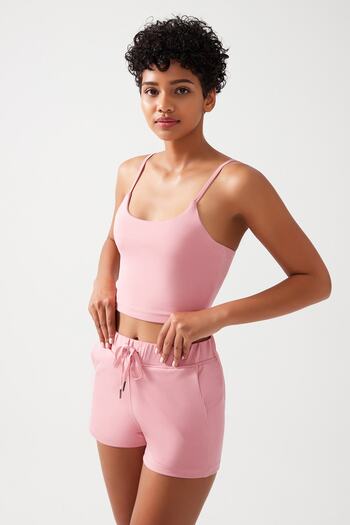 Los Ojos Women's Pink Pocket Elastic Waist Basic Fit Sports Shorts Shorts