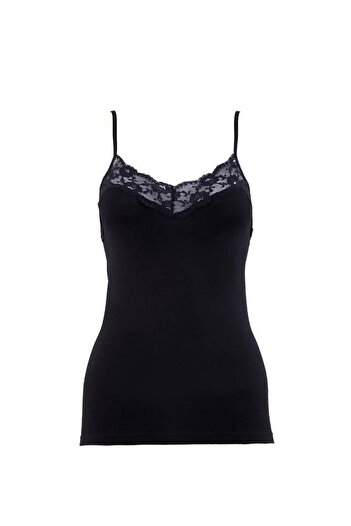 Blackspade Women's Thin Strap Lace Plus Size Black Undershirt 1984