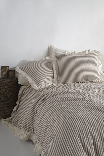 Macas Home Soil 100% Cotton Frilly Yarn Dyed Double Duvet Cover Set 200*220