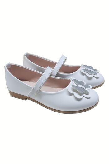 welissa White Silver Butterfly Buckle Girl's Ballerinas