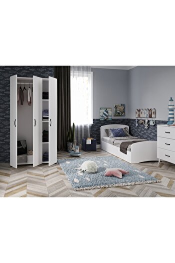 WENCE Soft Çocuk Odası Takımı Beyaz - Karyola 3 Kapaklı Gardırop 3 Çekmeceli Şifonyer Tamamı Mdf