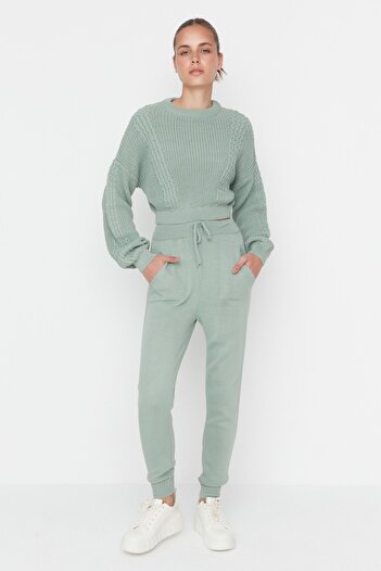 Trendyol Collection Mint Crop Crew Neck Knitwear Top and Bottom Set TWOAW21AU0047