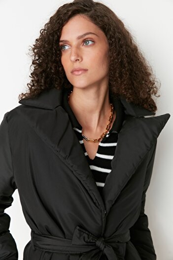 Trendyol Collection Black Belted Oversize Puffer Coat Jacket TWOAW23MO00061