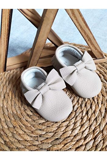 MİNİBİRİ Bella Model Mink Color Baby Moccasin Booties Baby Shoes
