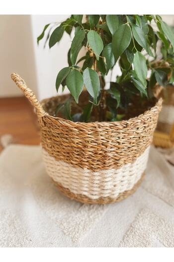 KaiHome Medium Size Wicker Seagrass Sturdy Basket with Handle - Flower Pot Organizer