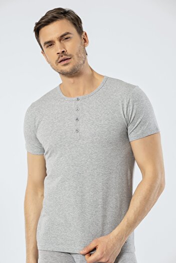 Cacharel Cotton & Lycra Men's Short Sleeve T-shirt with Buttoned Collar