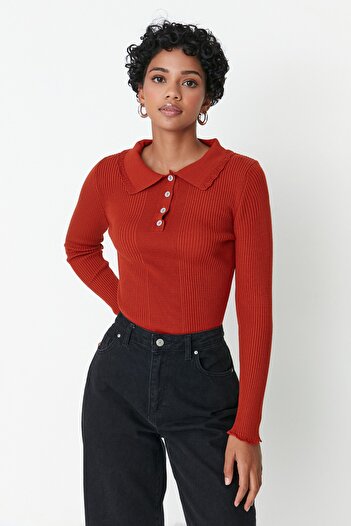 Trendyol Collection Tile Polo Collar Knitwear Sweater