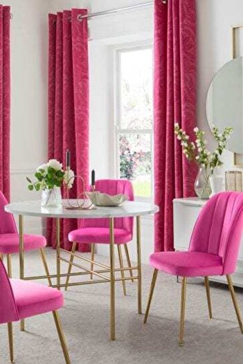 Evcimenhome Rustic Curtain Lined Metal Ring Chenille Pink