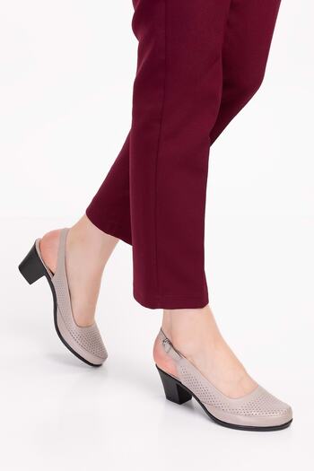 Gondol Women's Genuine Leather Classic Heeled Shoes Vdt.272 - Gray - 42