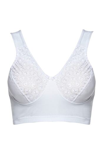 Doğan Women's White Combed Cotton Embroidery Lace Half Tank Bra