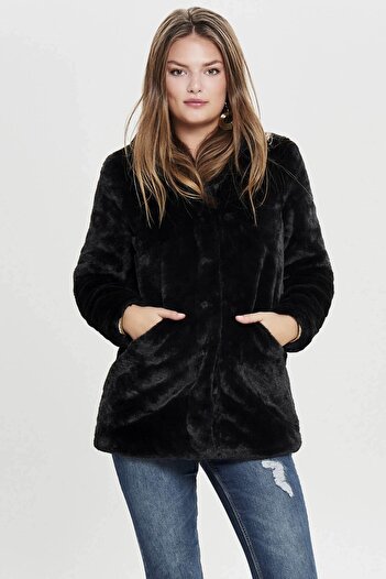 ONLY Women's Coat Black 15164600 Onlvida Faux Fur Coat Otw
