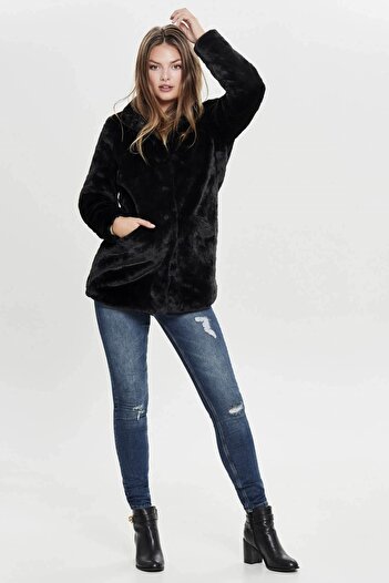ONLY Women's Coat Black 15164600 Onlvida Faux Fur Coat Otw