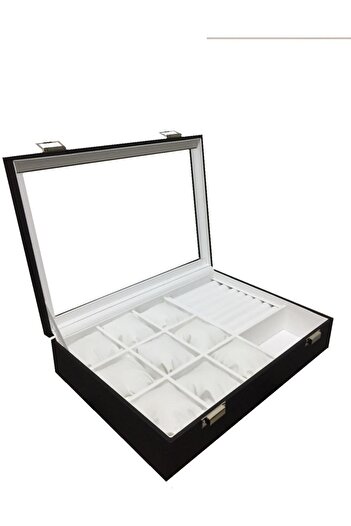 lemango Black Leather Coating - Multi-Purpose Watch Ring and Glasses Jewelry Box