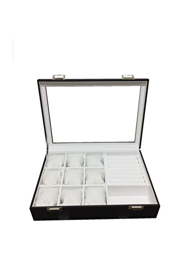 lemango Black Leather Coating - Multi-Purpose Watch Ring and Glasses Jewelry Box
