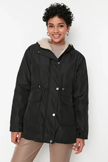 Trendyol Collection Black Fur Hooded Water Repellent Parka - TWOAW21KB0065